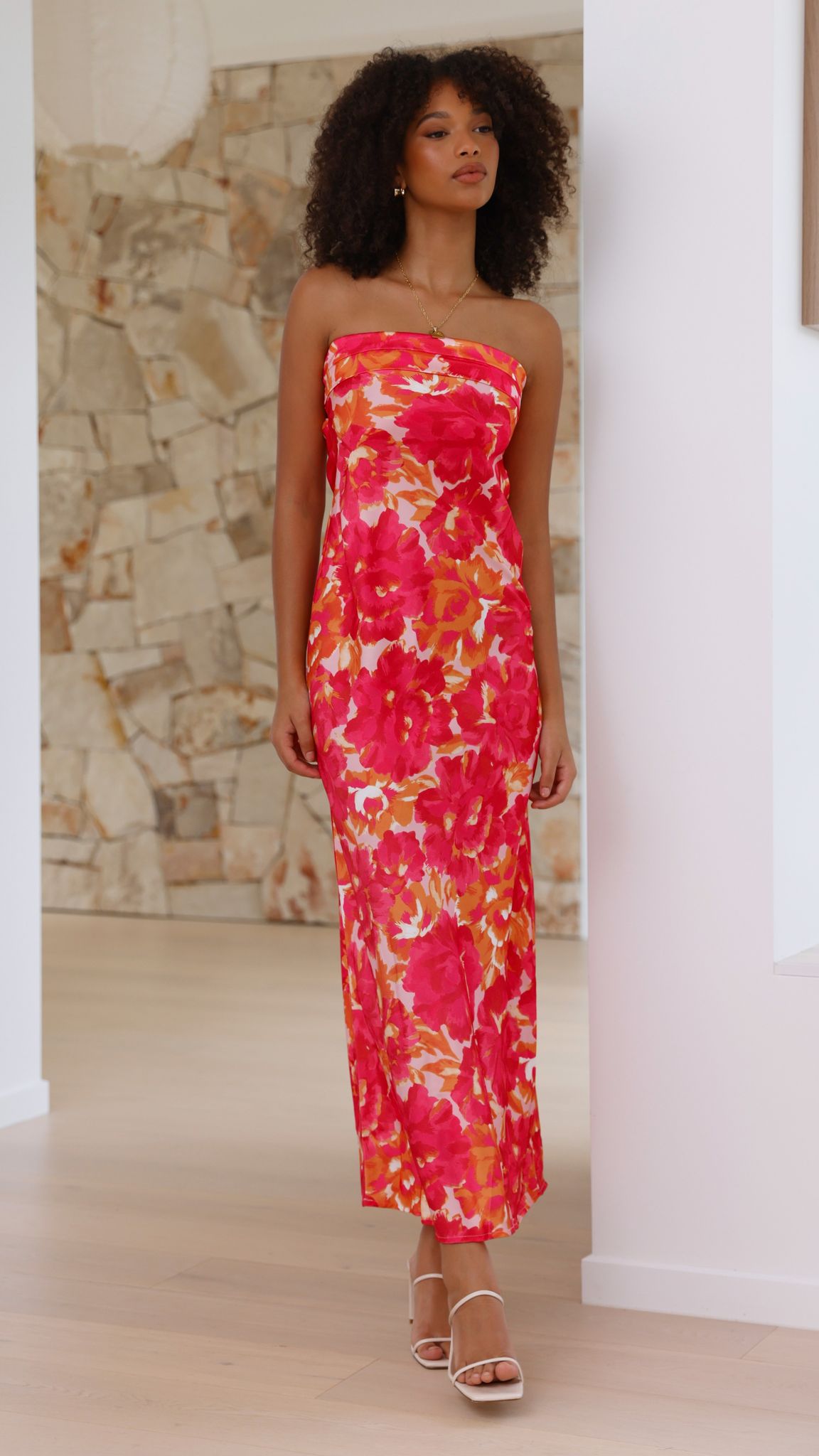 Langes, trägerloses Blumenkleid für Damen – Kaia