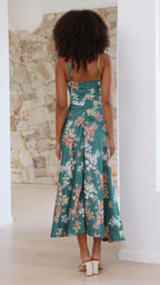 Midi-Kleid mit Blumenmuster und geknotetem Ausschnitt für Damen – Loisa