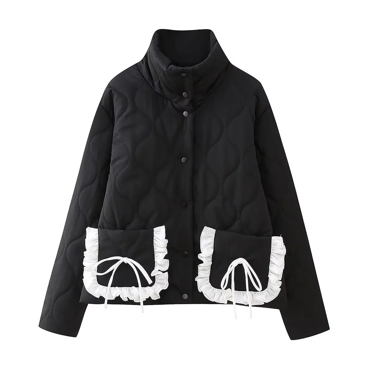 Steppjacke mit Rüschen und Schleifen