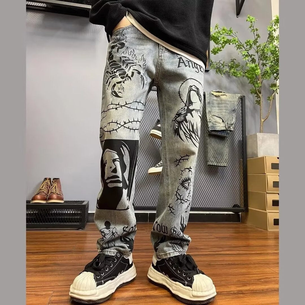 Gerade Jeans mit grafischem Aufdruck - Halvard