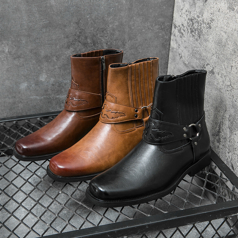 Herren Freizeitstiefel mit seitlichem Reißverschluss und Zierriemen - Patrick