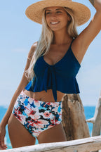 Ocean Chic - Blumendruck Bikini-Set mit hoher Taille und Volants