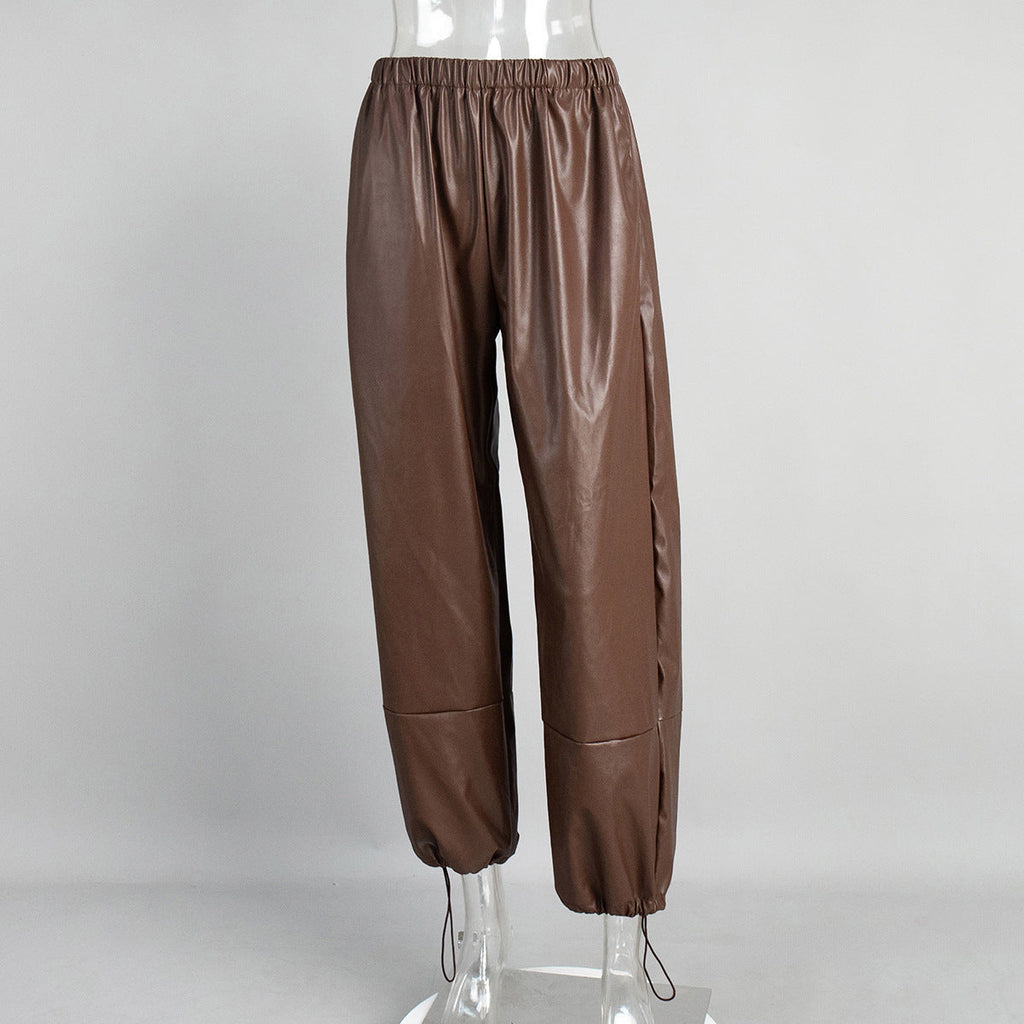 Damenhose mit Ledereffekt und Schnürsaum - Eirenne