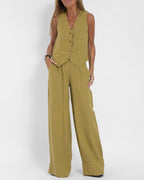 GracefulEase - Einfaches, elegantes Set aus Leinenweste und weiter Hose