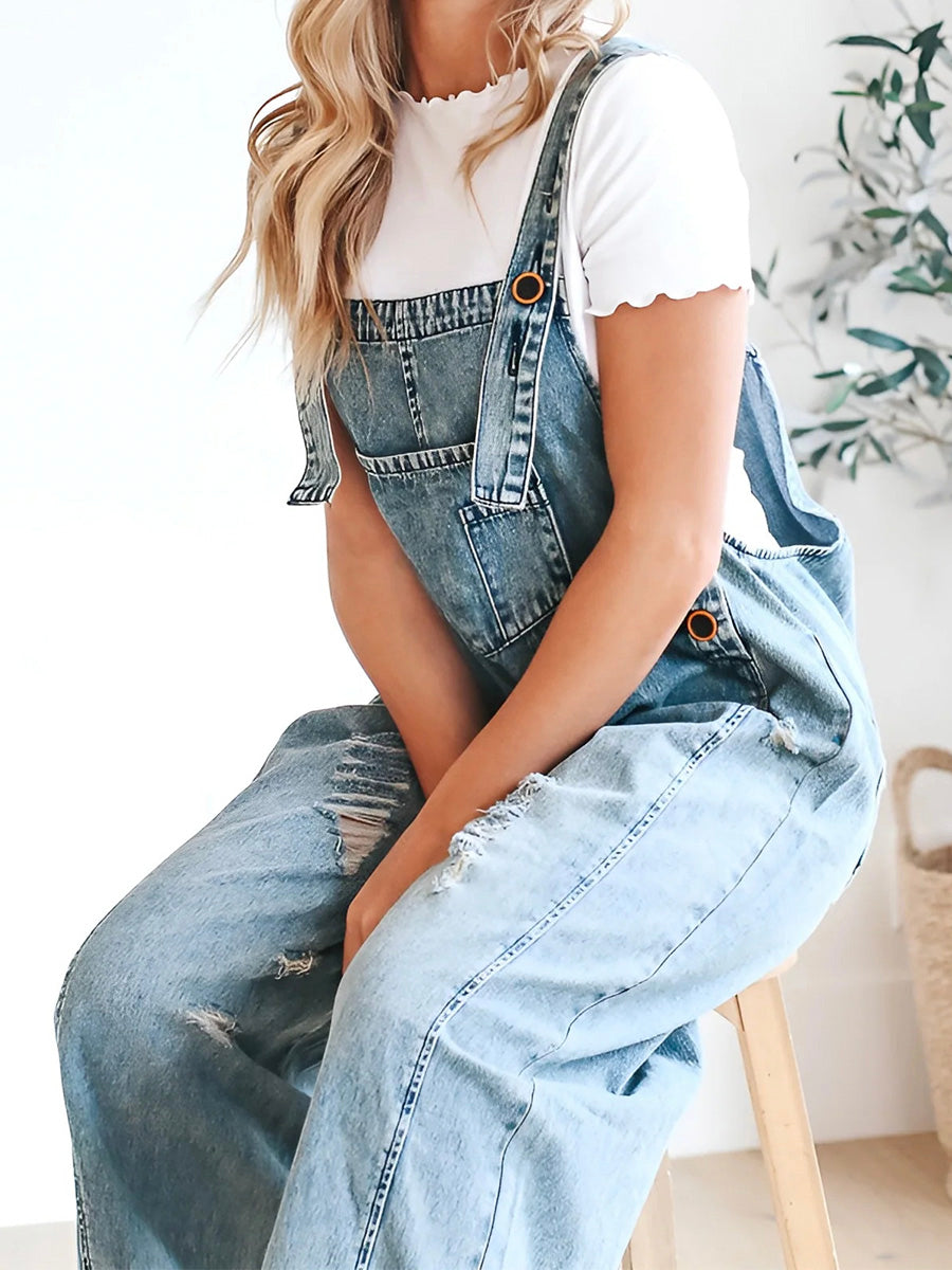 Lockere Passform, Used-Look-Jeansoverall - Jenna