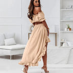 Elenaya - Schulterfreies Rüschenkleid mit High-Low-Saum