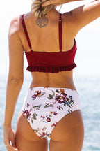 Ocean Chic - Bikini-Set mit hohem Bund, Blumenmuster und Fransen am Saum