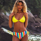 Ocean Chic - Gelbes und gestreiftes Bikini-Set mit Kordelzug an der Seite