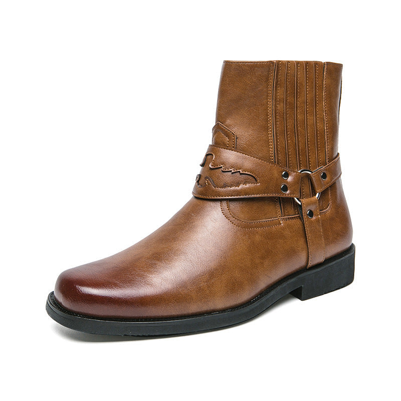 Herren Freizeitstiefel mit seitlichem Reißverschluss und Zierriemen - Patrick