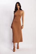Midikleid aus gewebtem Plissee mit Neckholder - Dalila