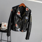 Lederjacke mit Blumenstickerei