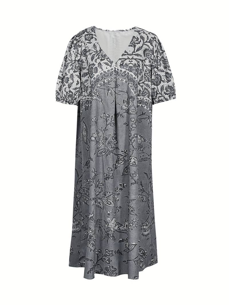 Abida - Kleid mit V-Ausschnitt und Puffärmeln Mehrfarbig