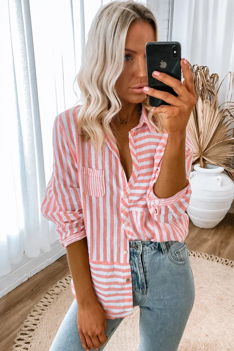 Nina Langarmshirt Damen – Rosa Streifen und Klassik
