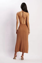 Midikleid aus gewebtem Plissee mit Neckholder - Dalila