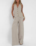 GracefulEase - Einfaches, elegantes Set aus Leinenweste und weiter Hose