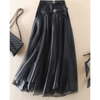 Damen Midi-Rock mit hoher Taille und Lagenlook – mit Gürtel