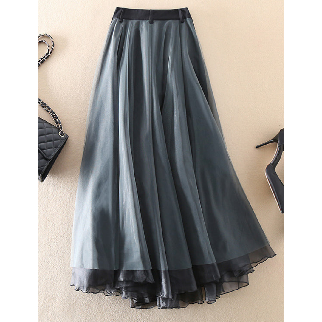 Damen Midi-Rock mit hoher Taille und Lagenlook – mit Gürtel