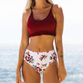 Ocean Chic - Bikini-Set mit hohem Bund, Blumenmuster und Fransen am Saum