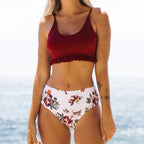 Ocean Chic - Bikini-Set mit hohem Bund, Blumenmuster und Fransen am Saum