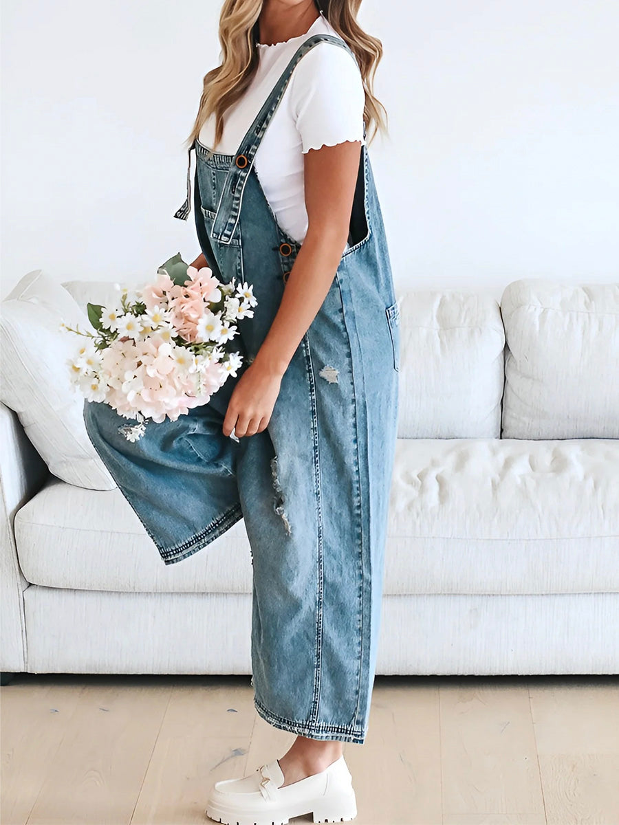 Lockere Passform, Used-Look-Jeansoverall - Jenna