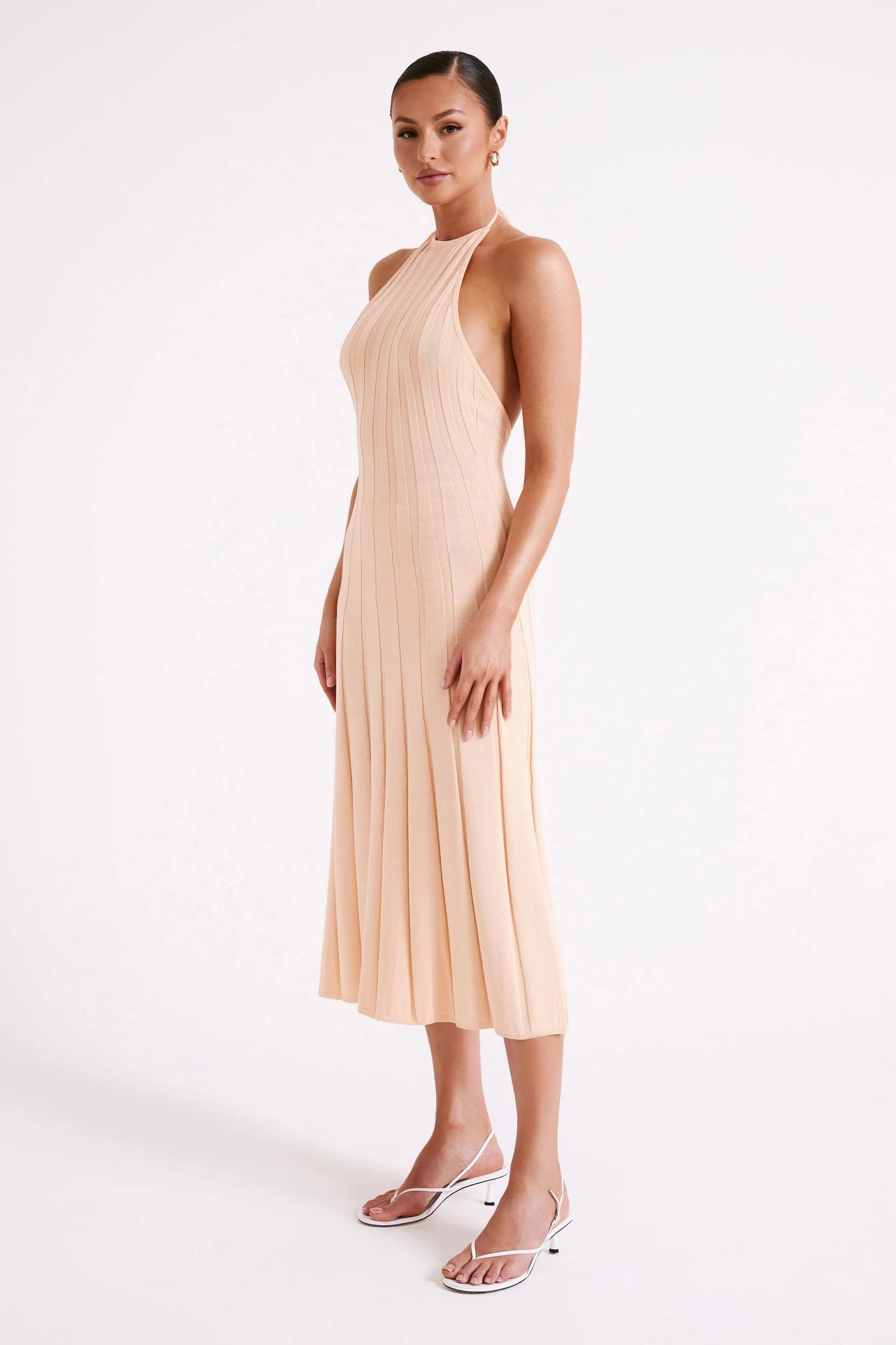 Midikleid aus gewebtem Plissee mit Neckholder - Dalila