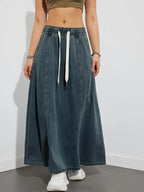 Langer Jeansrock mit verstellbarem Kordelzug, bequem und vielseitig - Fannie