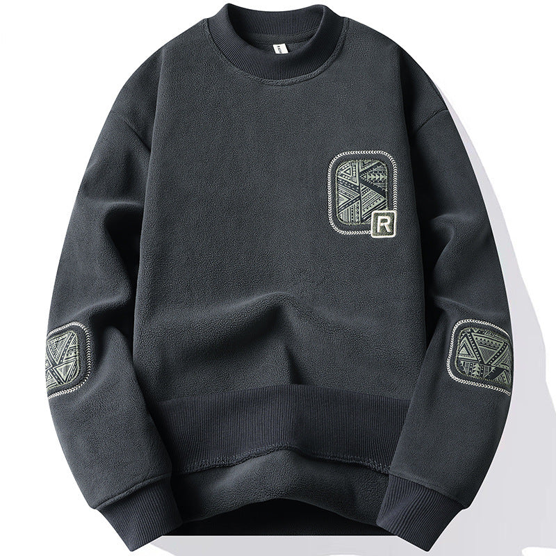 Herrenpullover mit Rundhalsausschnitt und dekorativen Patches - Bjornik