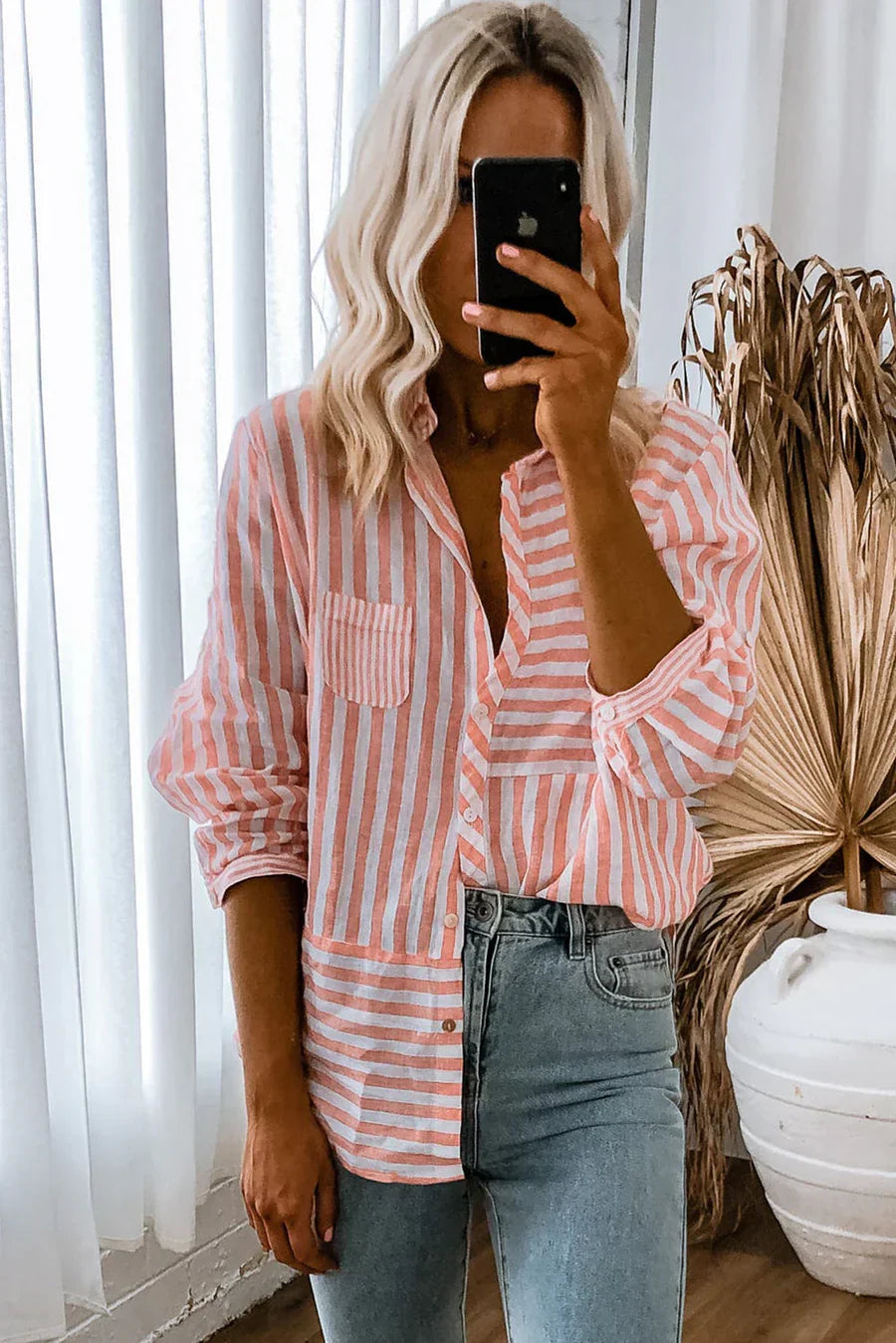 Nina Langarmshirt Damen – Rosa Streifen und Klassik