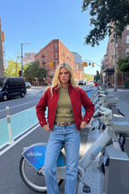 Rote Windbreaker-Jacke mit Karomuster