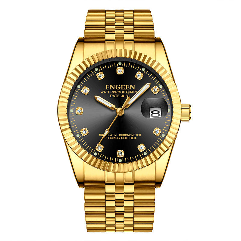 Herrenuhr aus Edelstahl mit geriffelter Lünette