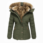 Wintermantel mit Fellfutter warmer stilvoller Damenmantel figurbetonte Passform - Anna