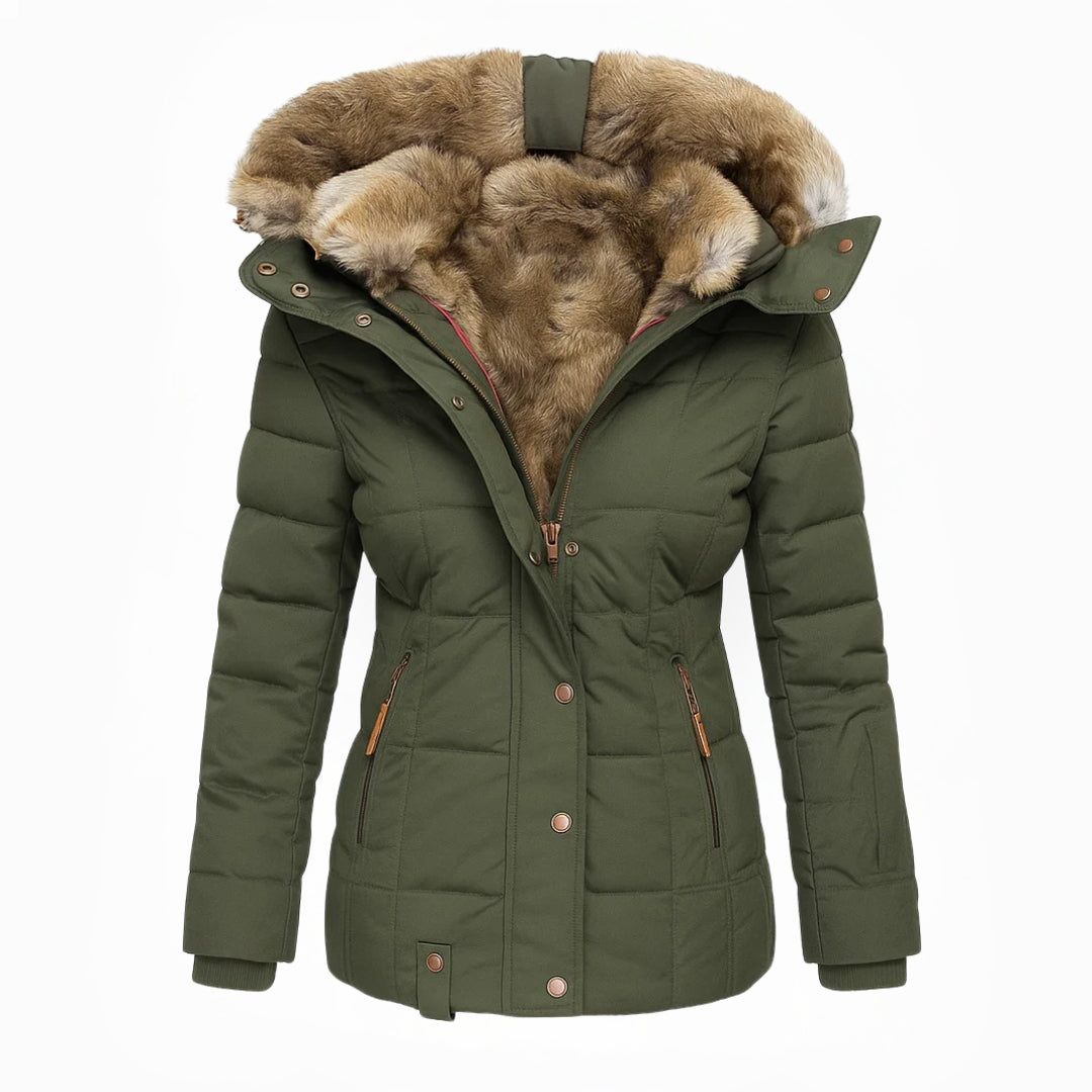 Wintermantel mit Fellfutter warmer stilvoller Damenmantel figurbetonte Passform - Anna