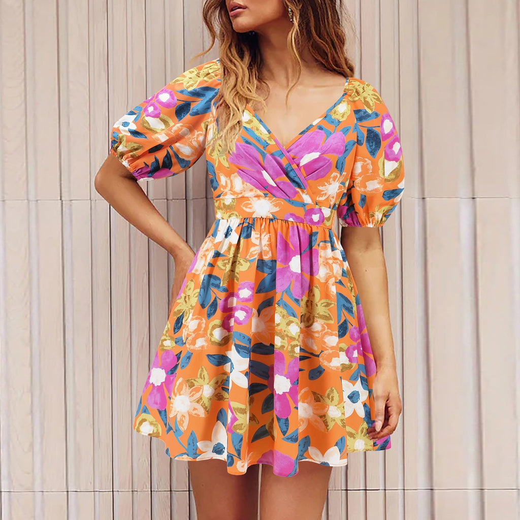 Val - Kleid mit Blumenmuster und V-Ausschnitt