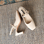 Damenschuhe mit quadratischer Spitze und Kreuzriemen mit Schnalle - Camille