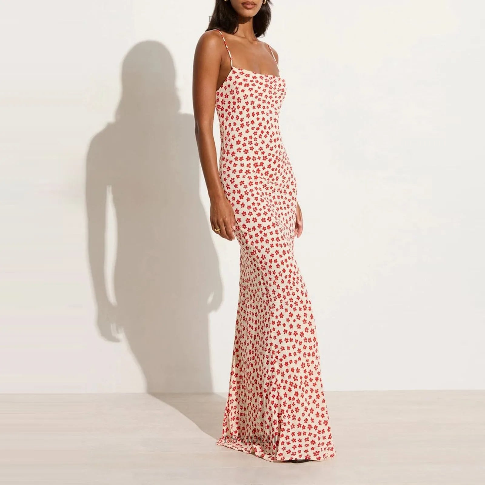 Lenay - Trägerkleid mit Blumendruck, überkreuzt, langes Sonnenkleid
