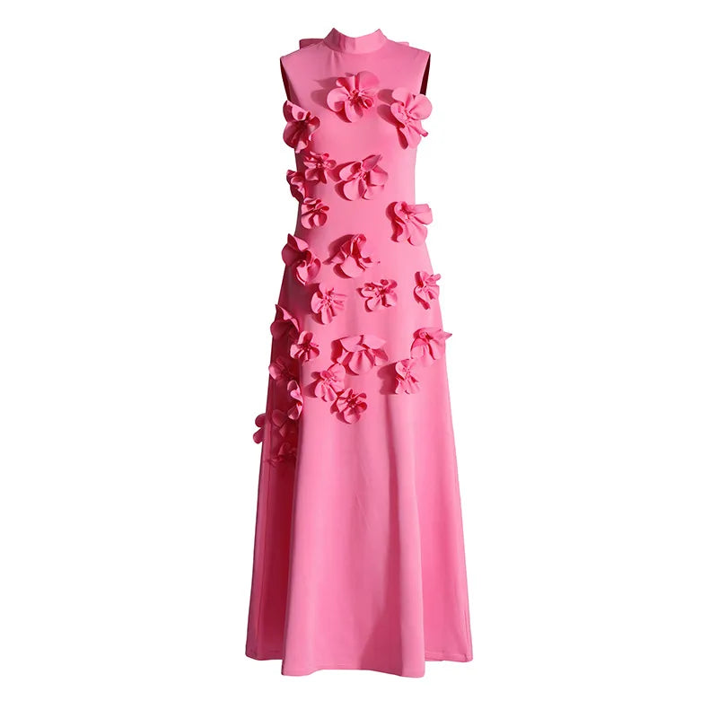 Lena - Langes rosa Kleid mit Blumen