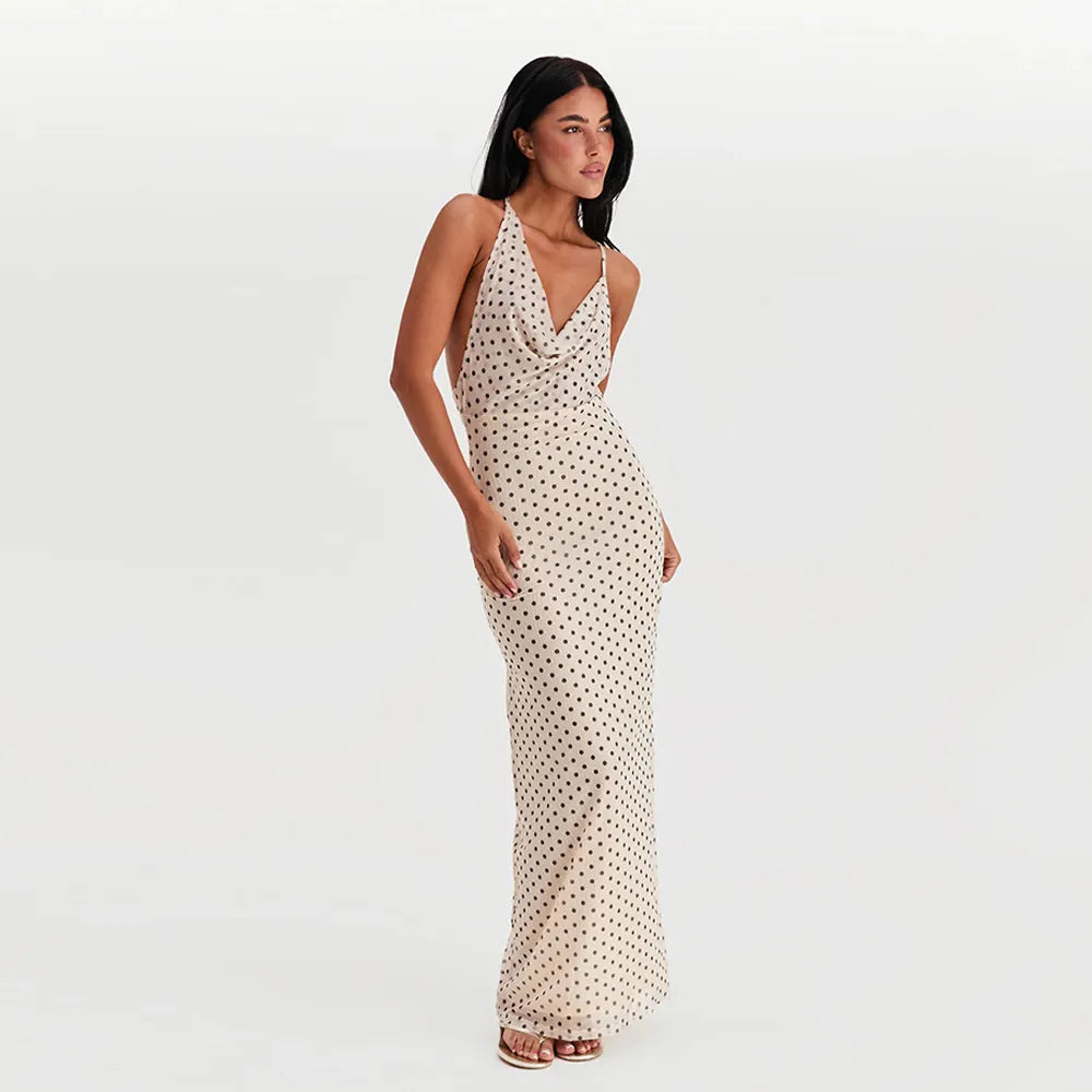 Ivy - Bedrucktes langes Kleid mit Spaghetti-Trägern