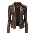 Lederjacke im Gothic-Stil mit Revers und Reißverschluss