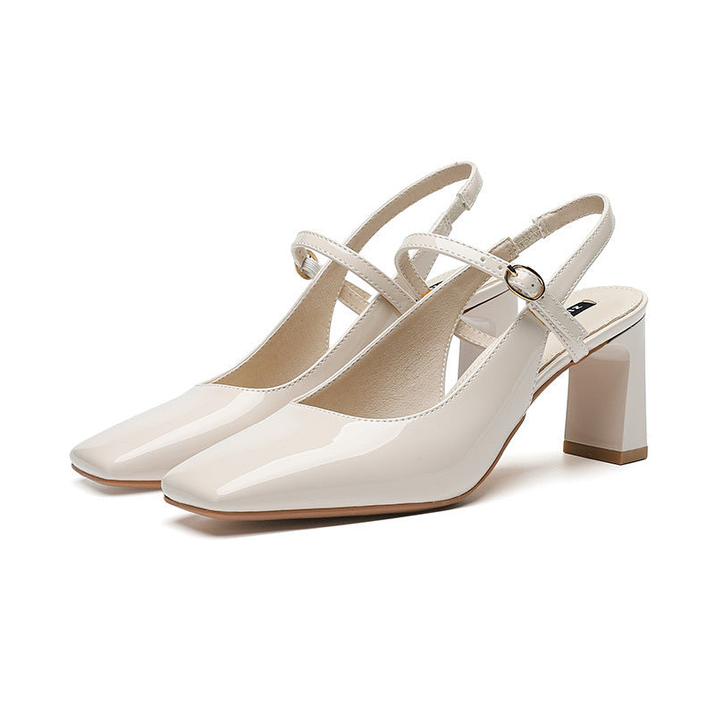 Damenschuhe mit quadratischer Spitze und Kreuzriemen mit Schnalle - Camille