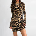 Anita - Kleid mit Leopardenprint, langen Ärmeln und Rundhalsausschnitt