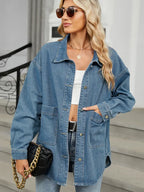 Jeansjacke im Used-Look mit Knopfverschluss und langen Ärmeln