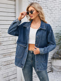 Jeansjacke im Used-Look mit Knopfverschluss und Taschen in Blau