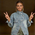 Damen-Jeansjacke in Übergröße mit hohem Kragen - Kaia
