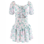 Fioby - Florales Rüschen-Minikleid mit Puffärmeln