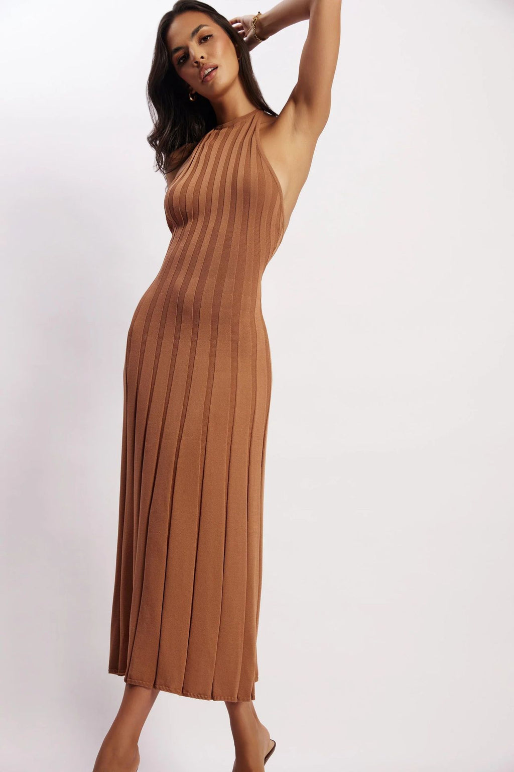 Midikleid aus gewebtem Plissee mit Neckholder - Dalila
