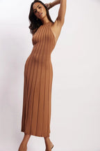 Midikleid aus gewebtem Plissee mit Neckholder - Dalila