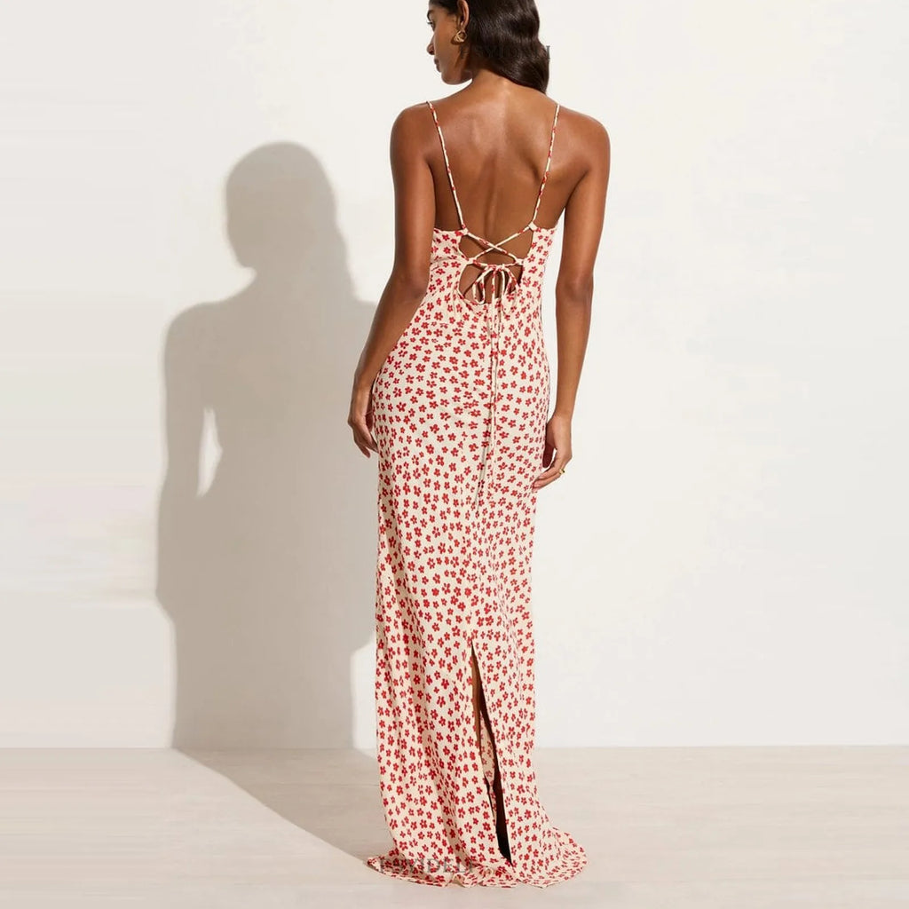 Lenay - Trägerkleid mit Blumendruck, überkreuzt, langes Sonnenkleid
