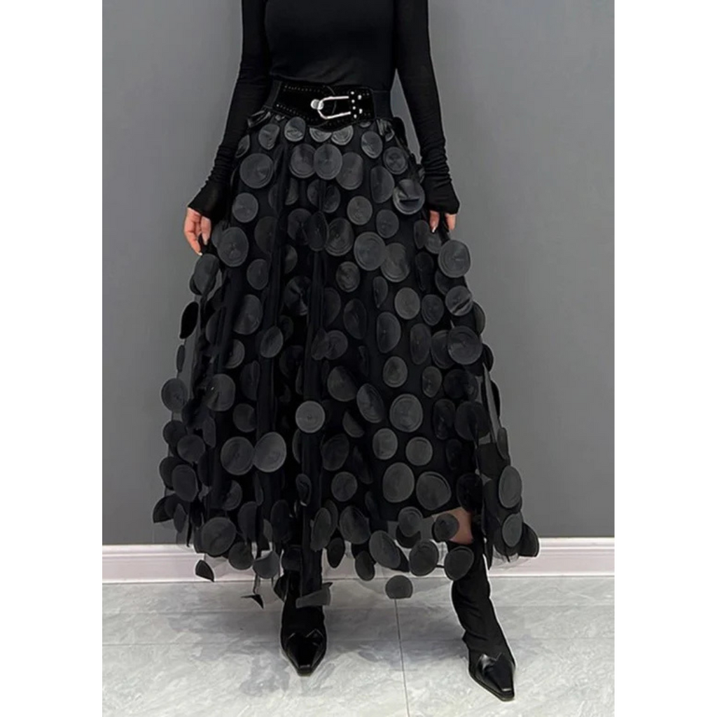 Vintage gepunkteter, hochtaillierter Maxi-Rock für Damen
