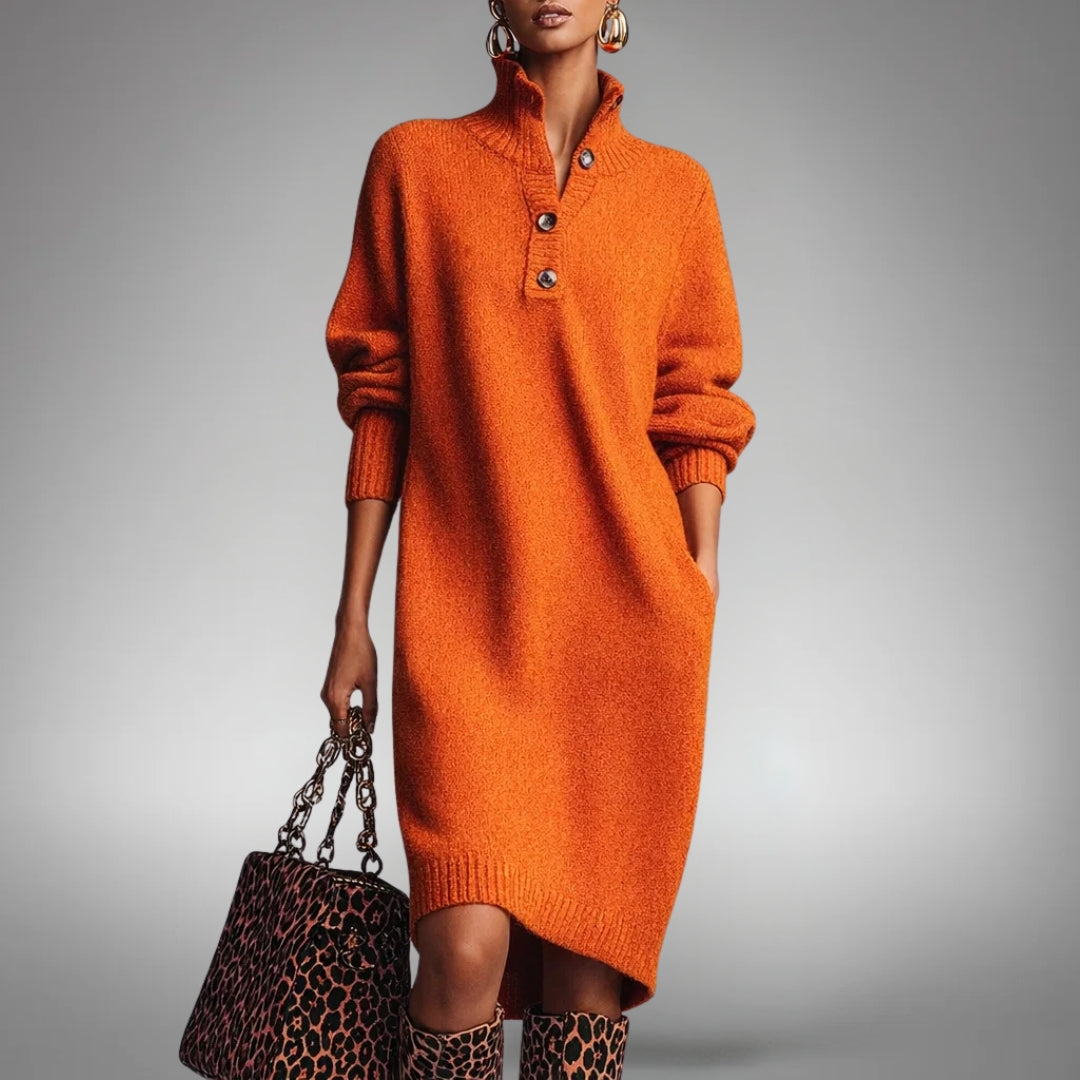 Strickkleid mit Knöpfen weicher Komfort für Damen stilvolle Wärme und Eleganz - Marion