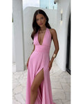 Megan - Sexy tiefes V-Ausschnitt-Split-Solid-Farben-Kleid